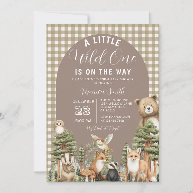 Invitation Boho A Little Wild One Baby Shower Forest Animals (Devant)