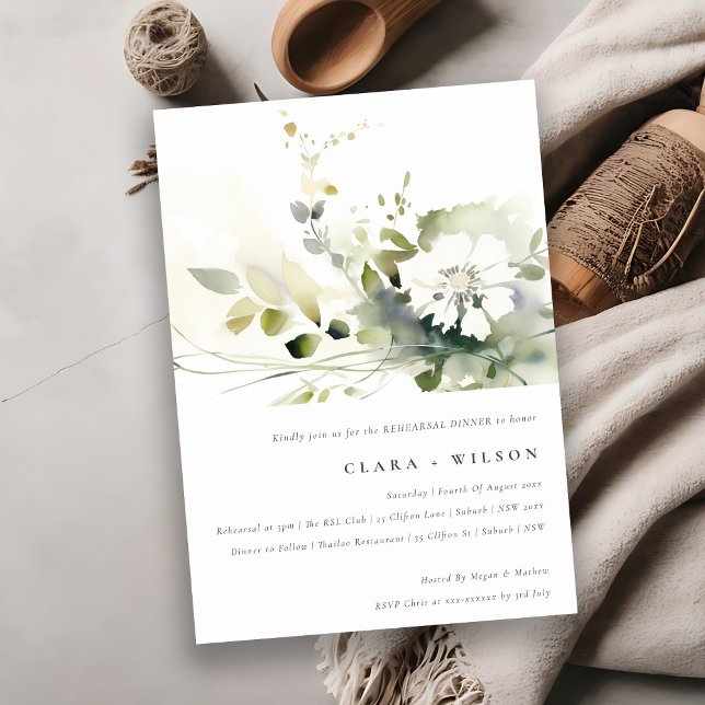 Invitation Boho Abstrait Vert Blanc Floral Dîner de répétitio (Créateur téléchargé)