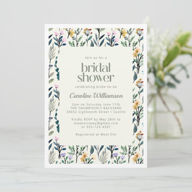 Invitation Boho Aesthétique Aquarelle Fleur sauvage Fête des  (Debout devant)