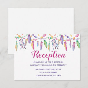 Invitation Boho Amérindien Plumes violettes Mariage Indien