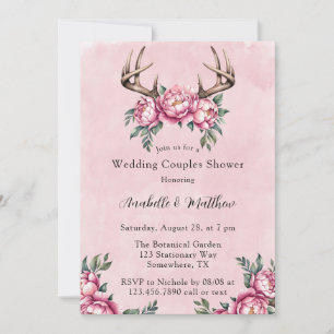 Invitation Boho Antler Pink Peonies Mariage Couples Douche