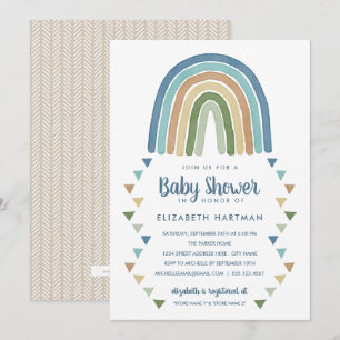 Invitation Boho Aquarelle arc-en-ciel Baby shower bleu