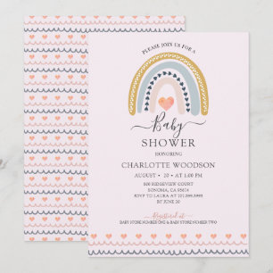 Invitation Boho Aquarelle arc-en-ciel Baby shower rose