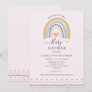 Invitation Boho Aquarelle arc-en-ciel Baby shower rose Invita