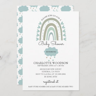 Invitation Boho Aquarelle arc-en-ciel Bleu bébé garçon douche