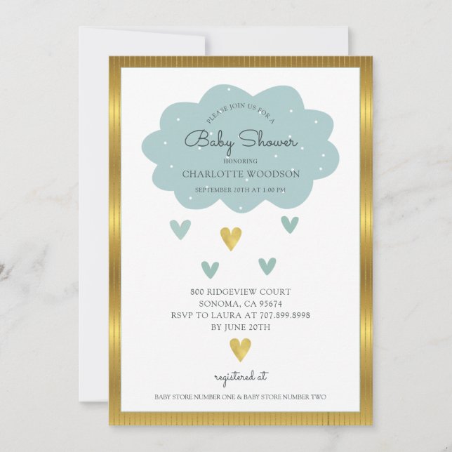 Invitation Boho Aquarelle arc-en-ciel Cloud Bleu Bébé Garçon  (Devant)