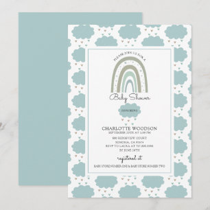 Invitation Boho Aquarelle arc-en-ciel Cloud Bleu Bébé Garçon 