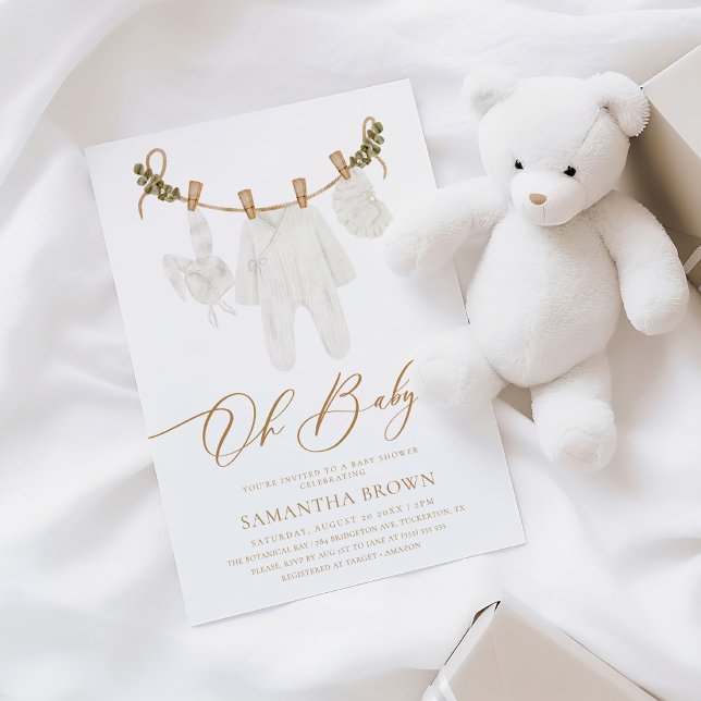 Invitation Boho Aquarelle Baby shower Vêtements pour bébé (Créateur téléchargé)