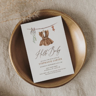 Invitation Boho Aquarelle Bébé Vêtements Fille Baby shower