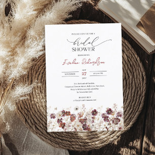 Invitation Boho aquarelle bordeaux fleur sauvage