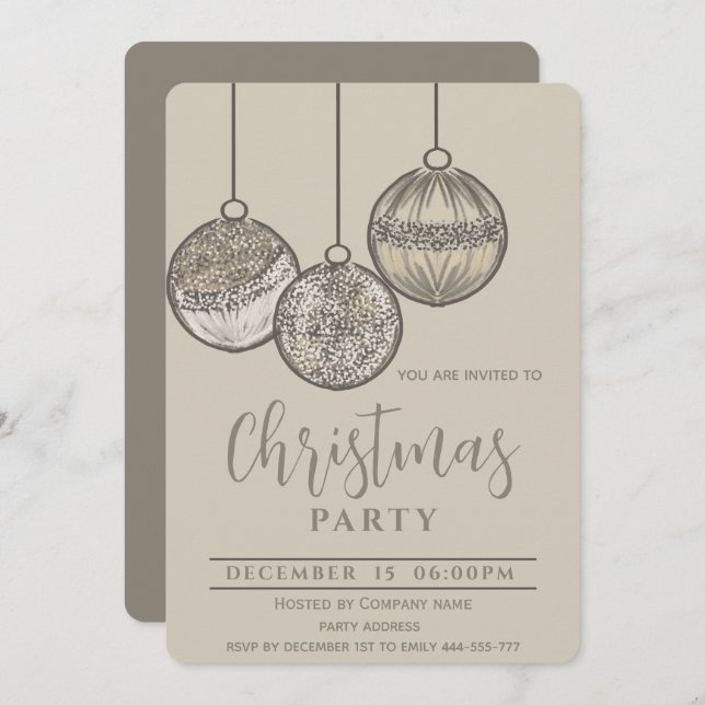 Invitation Boho aquarelle boules de Noël entreprise (Devant / Derrière)