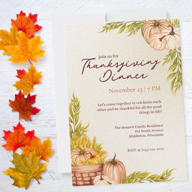 Invitation Boho Aquarelle brûlée Orange Citrouille Thanksgivi (Créateur téléchargé)