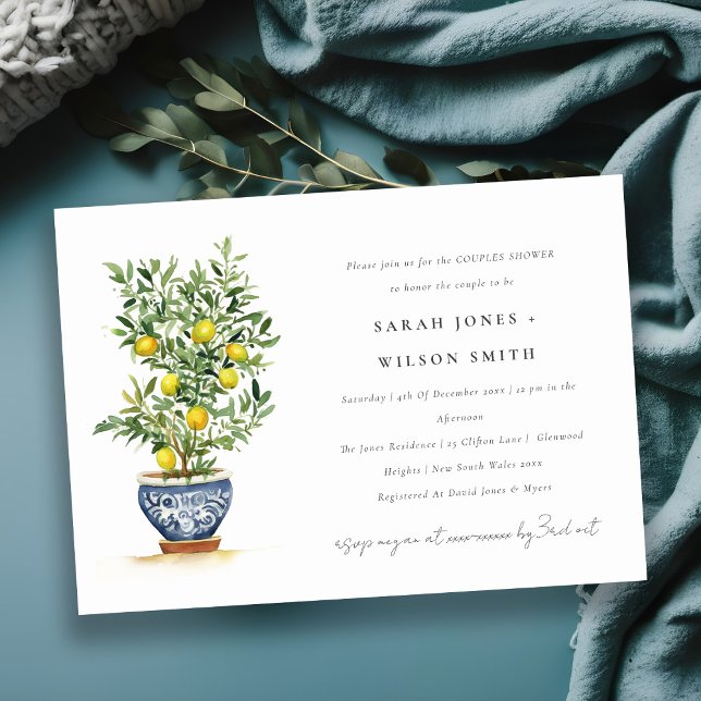 Invitation Boho Aquarelle Citron jaune Arbre Couples Douche (Créateur téléchargé)