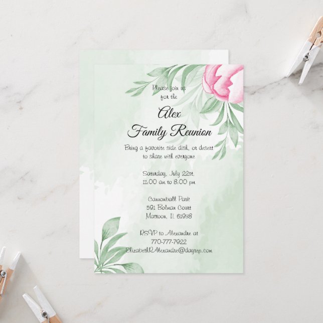Invitation Boho Aquarelle Eucalyptus Feuille Verdure Réunion (Devant/Arrière en situation)