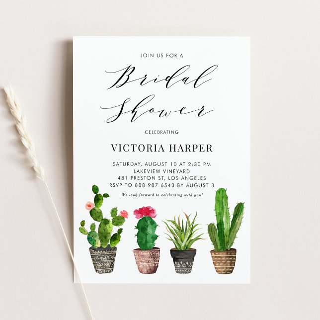 Invitation Boho Aquarelle Fête des mariées de cactus pointill (Créateur téléchargé)