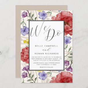 Invitation Boho Aquarelle Fleurs sauvages Mariage beige