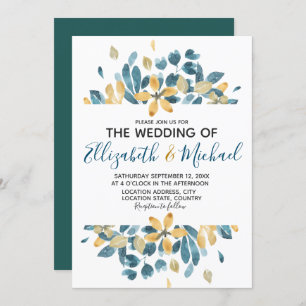 Invitation Boho Aquarelle Floral Turquoise Jaune mariage