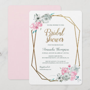 Invitation Boho Aquarelle Florale douche nuptiale Pink Gold