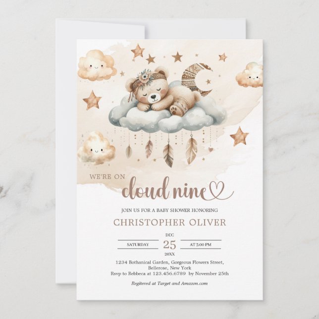 Invitation Boho aquarelle ivoire brun nuage beige neuf (Devant)