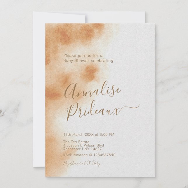 Invitation Boho Aquarelle moderne Tie Dye Baby shower beige (Devant)