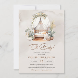 Invitation Boho aquarelle neutre bébé noix tropicale