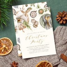 Boho Aquarelle Noël Dîner de fête Cottagecore