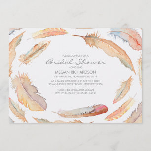 Invitation boho aquarelle plumes tribales douche nuptiale