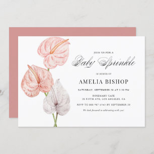 Invitation Boho Aquarelle rose Anthuriums Bébé Sprinkel