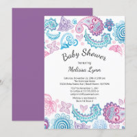 Boho Aquarelle rose bleu Baby shower Paisley