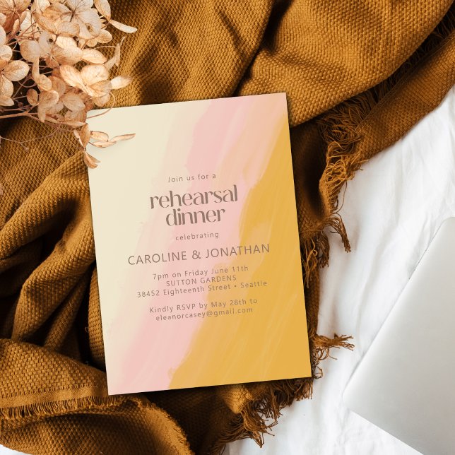 Invitation Boho Aquarelle rose Jaune Dîner de répétition (Créateur téléchargé)