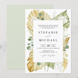 Invitation Boho Aquarelle Séchée Palm Feuille Mariage d'été