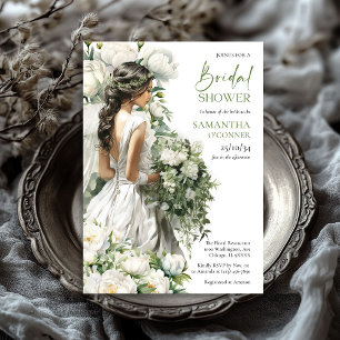 Invitation Boho aquarelle verte et pivoines blanches nuptiale