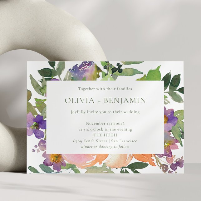 Invitation Boho Aquarelle violet orange Mariage Floral (Créateur téléchargé)