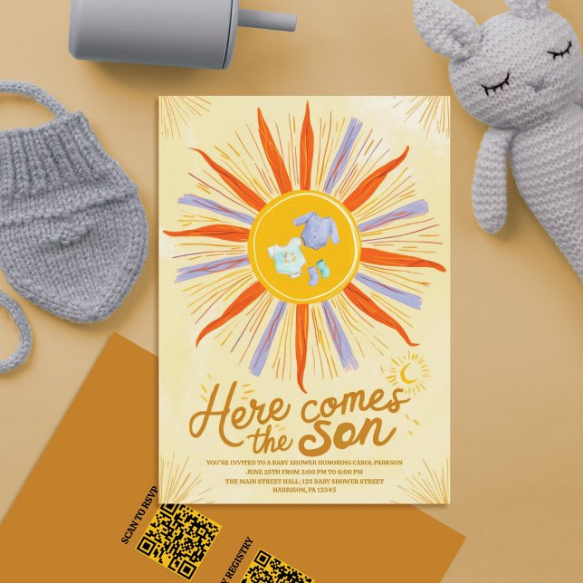 Invitation Boho Aquarelle voici le Baby shower Son (Créateur téléchargé)