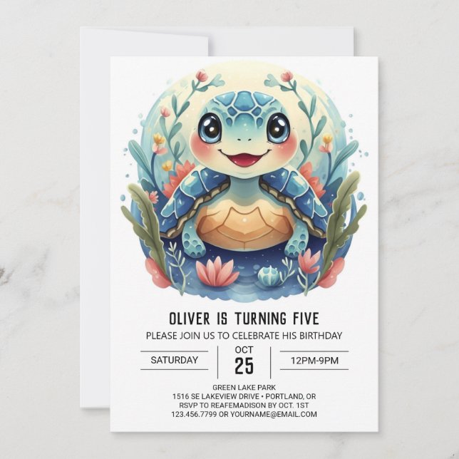 Invitation Boho aquatique Whimsy Turtle Boy Anniversaire (Devant)