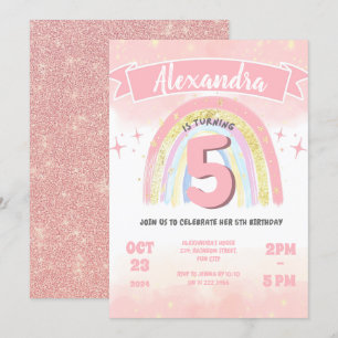Invitation Boho Arc-en-ciel 5ème anniversaire Parties scintil