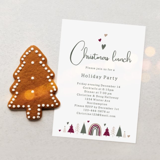 Invitation Boho Arc en ciel et Coeurs Déjeuner de Noël (Créateur téléchargé)
