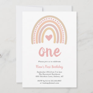Invitation Boho Arc-en-ciel rose Coeur fille mignonne premier