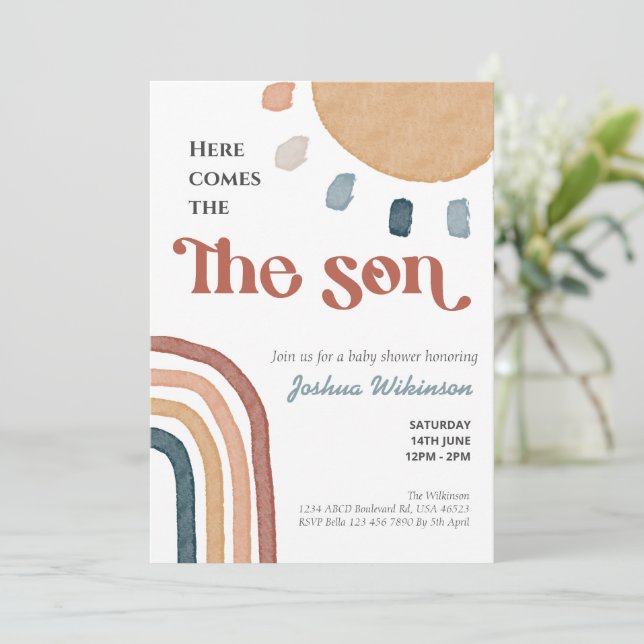 Invitation Boho arc-en-ciel vient ici le baby shower Son (Debout devant)