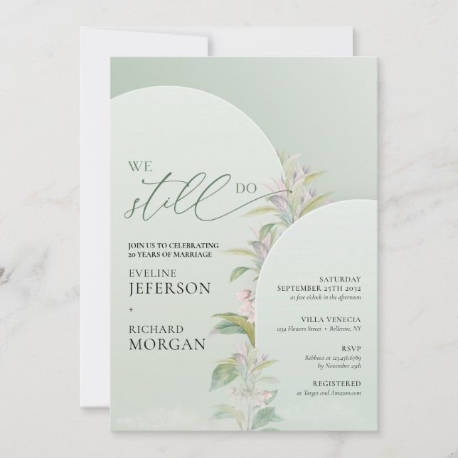 Invitation Boho arc eucalyptus fleurs rousses voeu renouvelle (Devant)