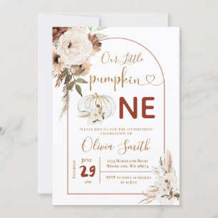 Invitation Boho Arch Blanc Citrouille 1er Anniversaire Pampas