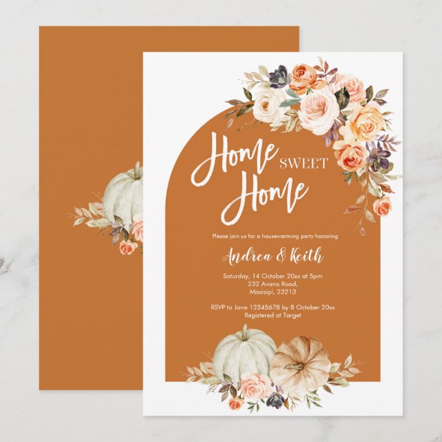 Invitation Boho Arch citrouille de l'automne (Devant / Derrière)