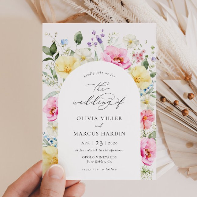 Invitation Boho Arch Colorful Floral Spring Mariage élégant (Créateur téléchargé)