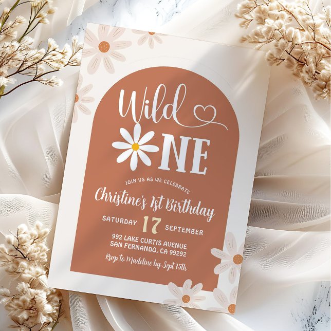Invitation Boho Arch Daisy Wild Un premier anniversaire (Créateur téléchargé)