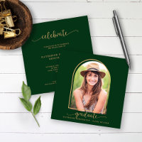 Boho Arch Dark Green Gold Photo Graduation