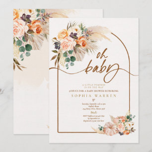 Invitation Boho Arch Pampas Baby shower Citrouille en herbe 