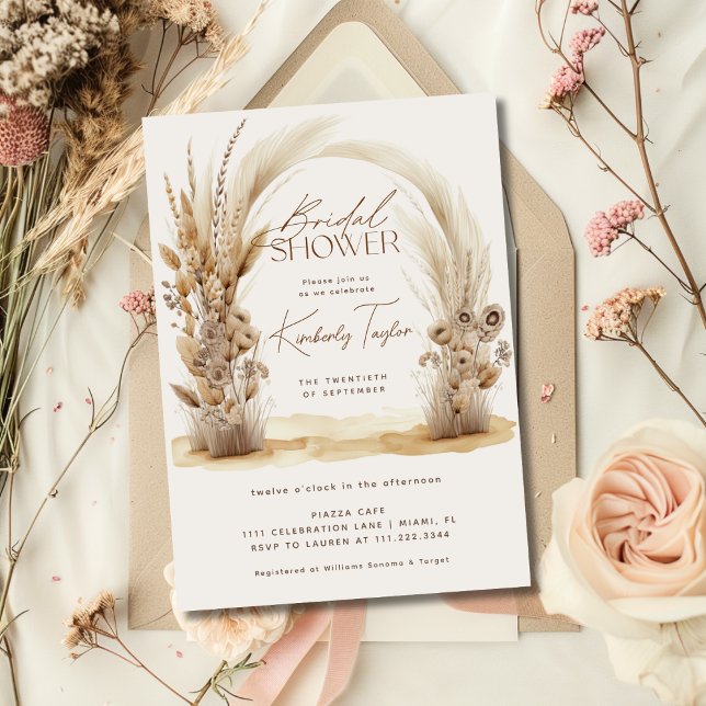Invitation Boho Arch Pampas Grass Fête des mariées Florale (Créateur téléchargé)