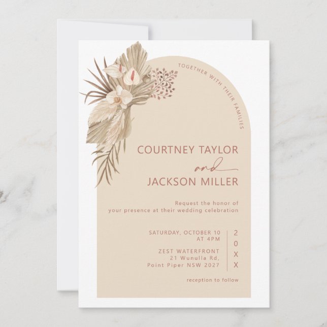 Invitation Boho Arch Pampas Grass Mariage (Devant)