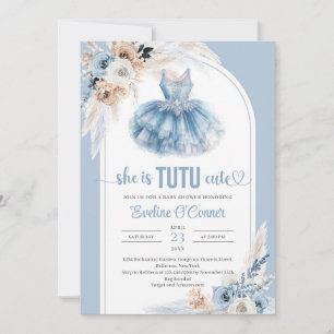 Invitation Boho arch pampas herbe bleu tutu robe Baby shower