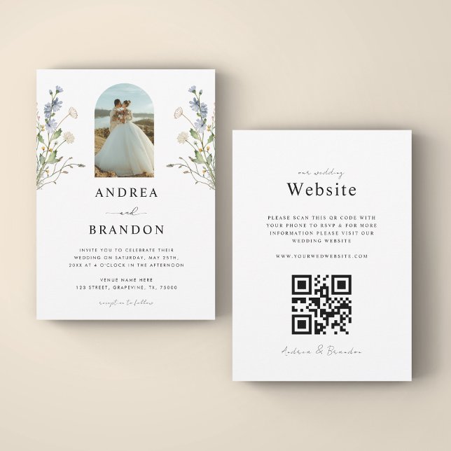 Invitation Boho Arch Photo Fleurs sauvages tout en un Mariage (Créateur téléchargé)